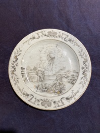 A Chinese grisaille and gilt 'Resurrection' plate, Qianlong
