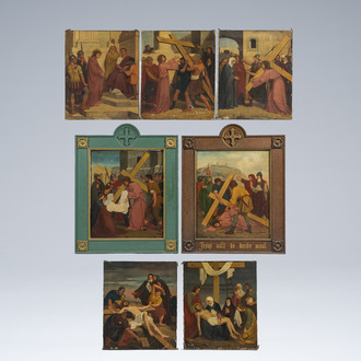 Belgian School: Seven Stations of the Cross, oil on canvas, ca. 1900