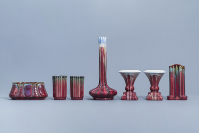 A varied collection of polychrome Art Nouveau and Art Deco vases and other items., a.o. Thulin, first half of the 20th C.
