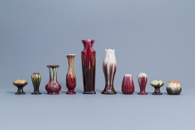 Seventeen polychrome Art Nouveau and Art Deco vases, a.o. Thulin, first half of the 20th C.
