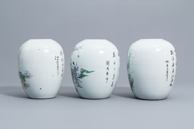 Five various Chinese famille rose and qianjiang cai ginger jars, 19th/20th C.