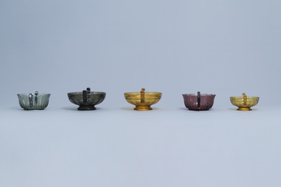 Nine press-moulded glass bowls, Luxval and/or Val Saint Lambert, 20th C.