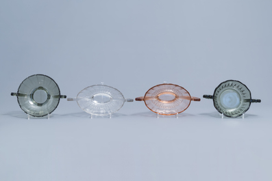 Nine press-moulded glass bowls, Luxval and/or Val Saint Lambert, 20th C.