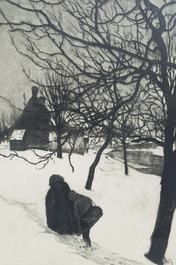 Valerius De Saedeleer (1867-1942) &amp; Jean De Cooman (1893-1949): An animated winter landscape, etching, ed. 33/50, dated 1934