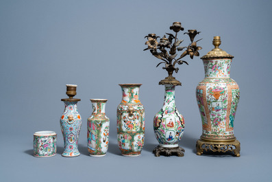 A varied collection of Chinese Canton famille rose porcelain, 19th C.