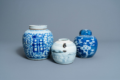 Three various Chinese blue and white ginger jars, 19th/20th C.
