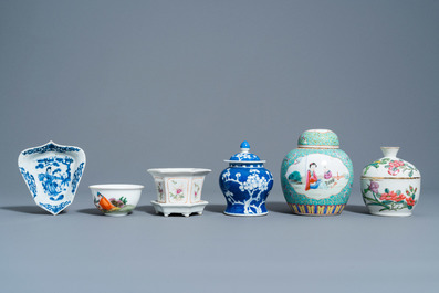 A varied collection of Chinese blue, white, famille rose and qianjiang cai porcelain, Kangxi and later