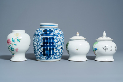 A varied collection of Chinese blue, white, famille rose and qianjiang cai porcelain, Kangxi and later