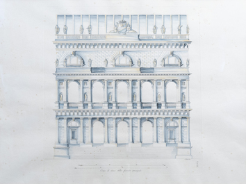 Italian school: An interesting series of four architectural hand-coloured engravings, 19th C.
