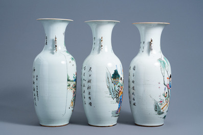 Three various Chinese qianjiang cai vases with figurative design, 19th/20th C.