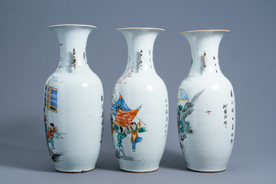 Drie diverse Chinese qianjiang cai vazen met figuratief decor, 19de/20ste eeuw