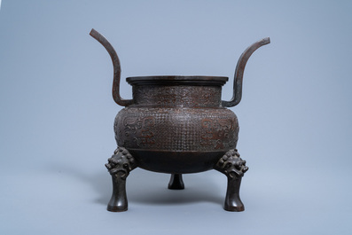 A large Chinese bronze tripod censer, Qing