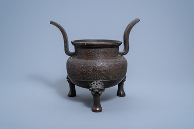 A large Chinese bronze tripod censer, Qing