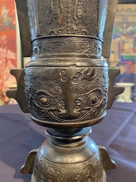 A Chinese bronze 'zun' vase, Qing