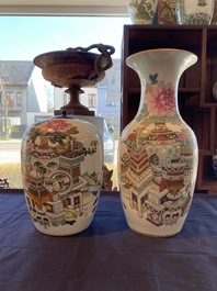 A Chinese qianjiang cai jar and cover and a vase with antiquities design, 19th/20th C.