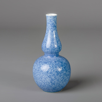 A Chinese monochrome powder blue double gourd vase, 20th C.