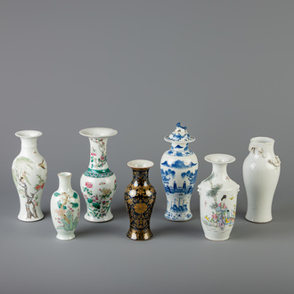 A collection of seven Chinese vases with different designs, 19th C.