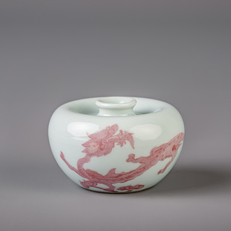 A Chinese underglaze red water pot with a dragon, Qianlong mark, 19th/20th C.