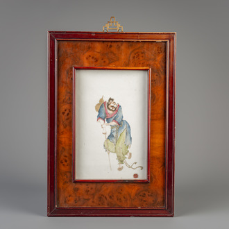 A framed Chinese famille rose plaque with Li Tieguai, 19th/20th C.