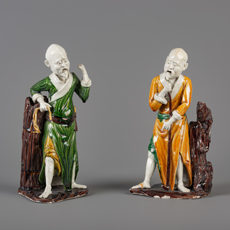 Two Chinese sancai glazed figures representing Shou Lao, 19th C.