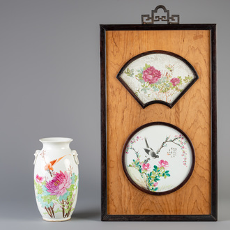 A Chinese qianjiang cai panel and a vase, 19th/20th C.