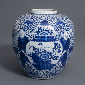A Chinese blue and white 'boys' jar, Kangxi mark, 19th C.