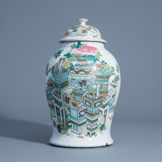 A Chinese qianjiang cai vase and cover with antiquities, 19th C.