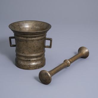 A bronze mortar and pestle, the Low Countries, 19th C.