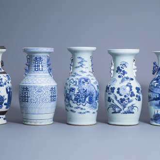 Five various Chinese blue and white vases, 19th/20th C.