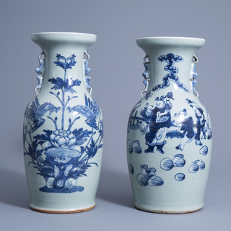 Two Chinese blue and white on celadon ground vases, 19th C.
