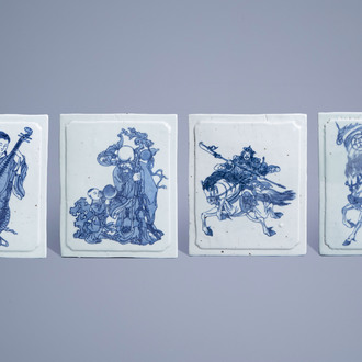 Four Chinese blue and white plaques with figures, 19th/20th C.