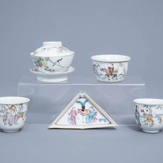 A Chinese five-piece famille rose tea service, 19th/20th C.
