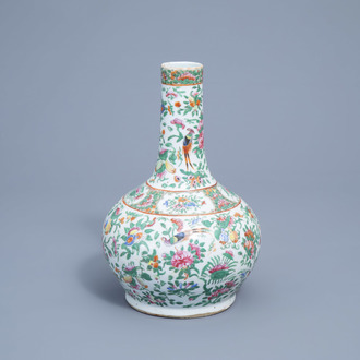A Chinese Canton famille rose bottle vase with floral design, 19th C.