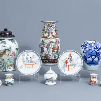 A varied collection of Chinese famille rose, iron red and blue and white porcelain, 19th/20th C.