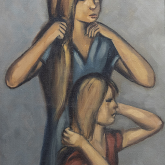 Willy Vandenberghe (20th C.): Sisters, oil on canvas