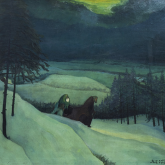 Hilaire Van Biervliet (1890-1981): Winter landscape with the Holy Family, oil on canvas