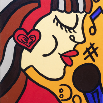 Winna Serrano (21th C.): 'La cantante/The singer', acrylic on canvas, dated 2015