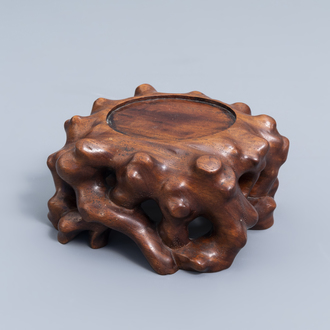 A Chinese naturalistically carved wooden stand, Republic, 20th C.