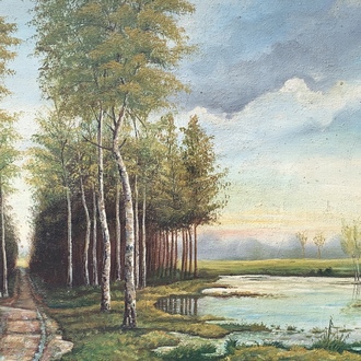 A. Poelman (Belgian school, 20th C.): Landscape with a country road, oil on canvas