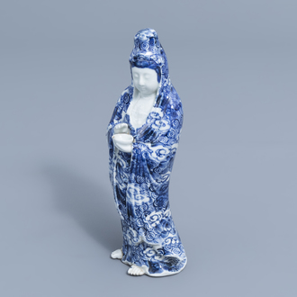 A Japanese blue and white Arita Kannon figure, Meiji, 19th C.