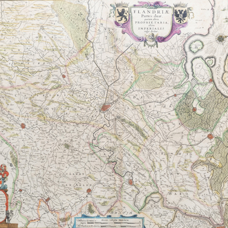 Willem & Joan Blaeu: 'Flandriae partes duae', gravure sur cuivre colorée à la main, 17ème siècle