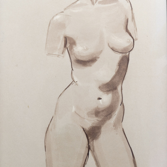 Irénée Duriez (1950): Naked lady, mixed media on paper