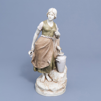 Une figure en biscuit à décor polychrome d'une dame au puits, Royal Dux, 20ème siècle