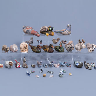 A large and varied collection of polychrome decorated terracotta and wood animals, various origins, 20th C.