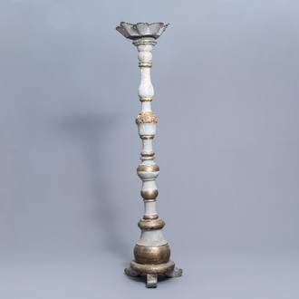 An Italian polychrome decorated wood candlestick, 18th/19th C.
