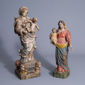 Two carved and polychrome painted Virgin and Child sculptures, Flanders/France, 18th/19th C.