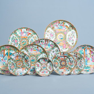 Ten various Chinese Canton famille rose plates and saucers, 19th/20th C.