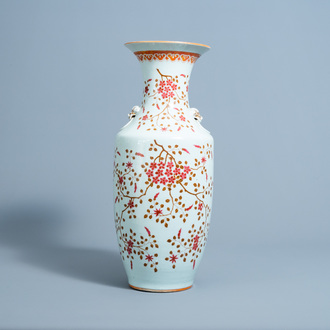 A Chinese famille rose vase with floral design, 19th C.