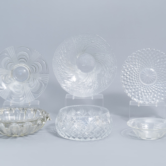 Six fruit bowls in clear glass and crystal, a.o. Val Saint Lambert, 20th C.