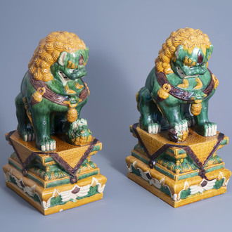 A pair of large Chinese sancai glazed Ming style models of temple lions, 20th C.